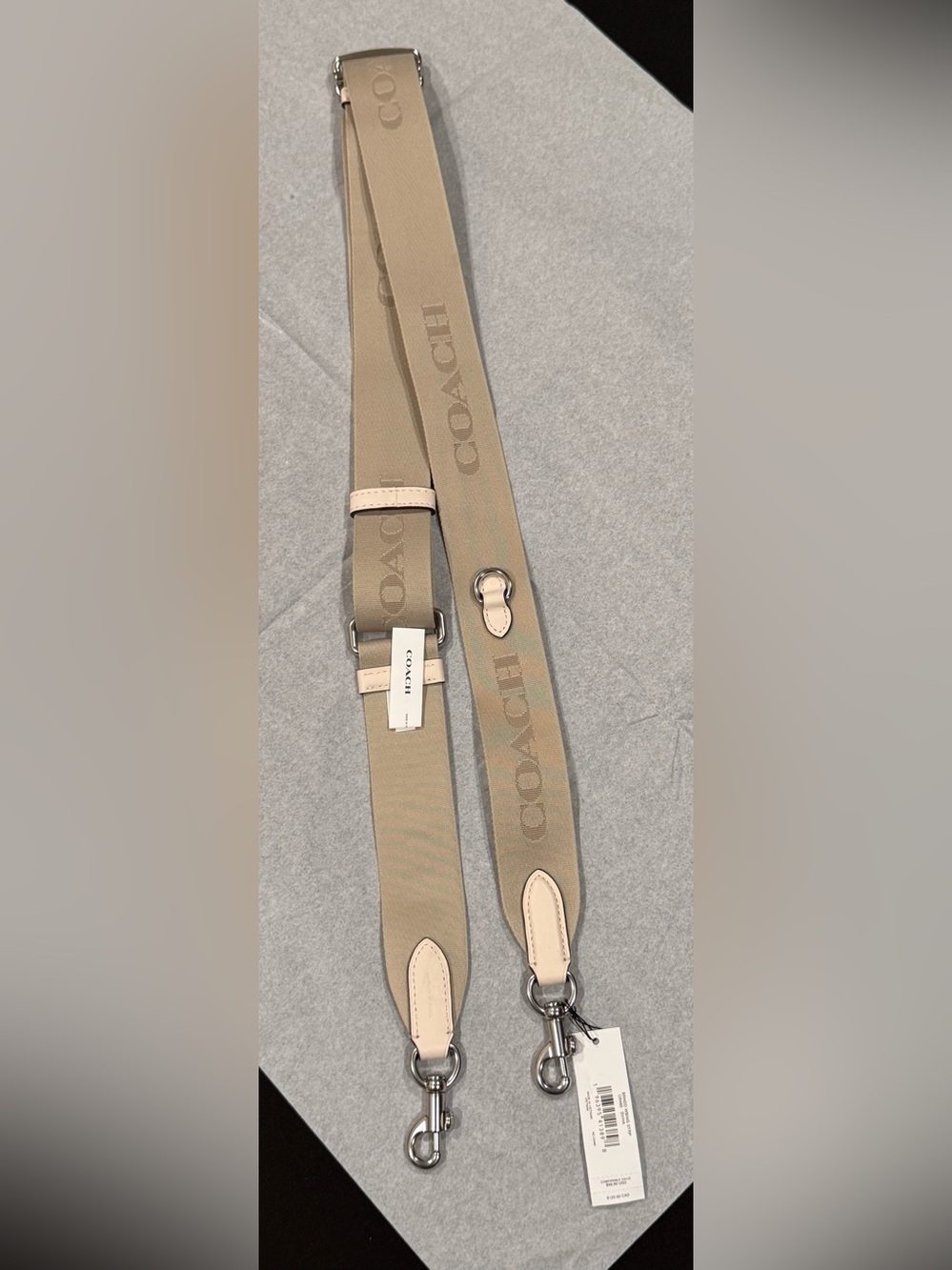 COACH NWT Tonal Signature Jacquard Webbing Handbag Guitar Strap Heather Gray